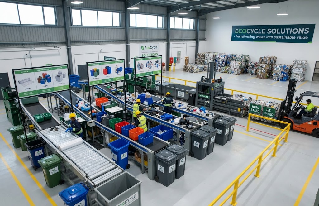Plastic waste segregation and recycling at an industrial facility